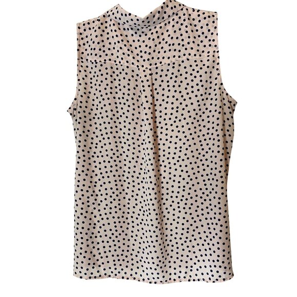 Karl Lagerfeld Paris Sleeveless Pink Navy Polka Blouse Pearl Buttons Large - Picture 3 of 10